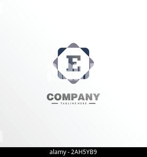 Letter E Alphabetic Company Logo Design Template with Geometric Rounded Square Element, Hexagonal Shape, Gray Color, Vector Project EPS 10 Stock Vector