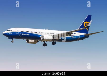 Barcelona, Spain - April 10, 2017: Ryanair Boeing 737 airplane at Barcelona airport (BCN) in Spain. Boeing is an aircraft manufacturer based in Seattl Stock Photo