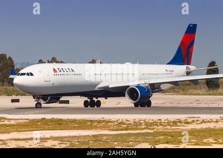 Barcelona, Spain - April 10, 2017: Delta Air Lines Airbus A330 airplane at Barcelona airport (BCN) in Spain. Airbus is an aircraft manufacturer from T Stock Photo