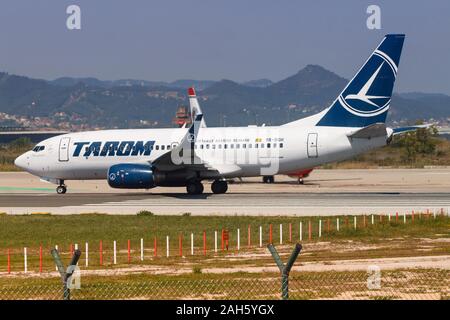 Barcelona, Spain - April 10, 2017: Tarom Boeing 737 airplane at Barcelona airport (BCN) in Spain. Boeing is an aircraft manufacturer based in Seattle, Stock Photo