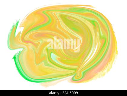 Watercolor liquid brush strokes background in green, yellow and orange. Web site background, template design or backdrop on white background. Digital Stock Photo