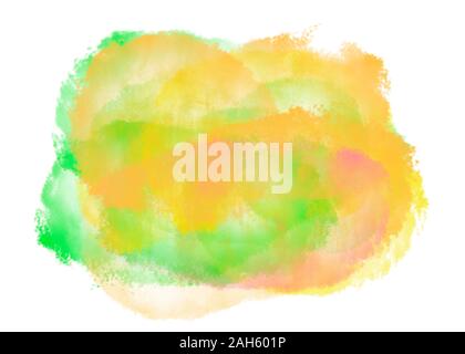 Watercolor brush strokes background in green, yellow and orange. Web site background, template design or backdrop on white background. Digital abstrac Stock Photo