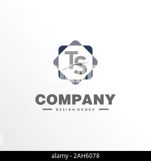Letter TS Alphabetic Company Logo Design Template with Geometric Rounded Square Element, Hexagonal Shape, Gray Color, Vector Project EPS 10 Stock Vector