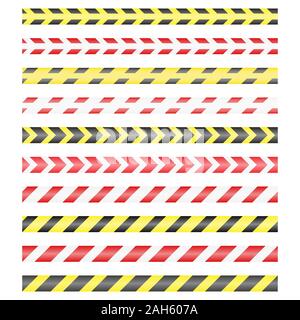 set of seamless warning tapes in red-white and black-yellow colors. Isolated on a white background. Stock Vector