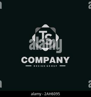 Letter TS Alphabetic Company Logo Design Template with Geometric Rounded Square Element, Hexagonal Shape, Gray Color, Vector Project EPS 10 Stock Vector
