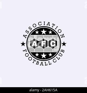 Letter AFC Alphabetic Logo Design Template, Association Football Club Logo Concept, Black, Gray, Emblem, Ellipse, Rounded Logo, Stars Element, Hexagon Stock Vector