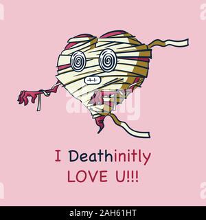 Funny cartoon Mummy heart, Declaration of love, St Valentines vector icons, isolated Stock Vector