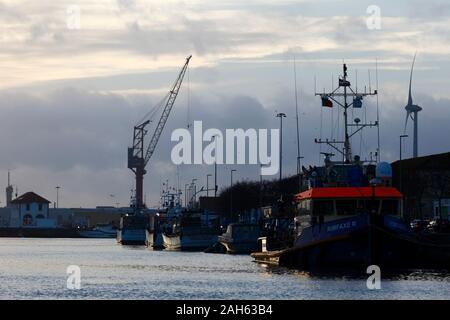 Boats in Marina Atlantica on a cloudy evening, Viana do Castelo, Minho Province, northern Portugal Stock Photo