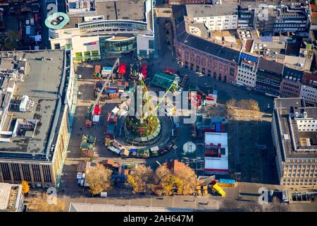 Aerial photo, Christmas market, Largest Christmas tree in the world, Dortmund, Ruhr area, North Rhine-Westphalia, Germany, DE, Europe, birds-eyes view
