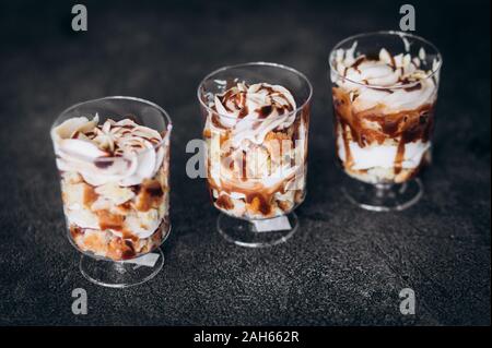 Dessert with chocolate cream in a glass. Anti diet. Stock Photo