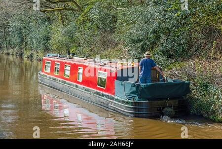 Narrowboat on the Monmouth and Brecon canal near Brynich Lock in the Brecon Beacons National Park Stock Photo