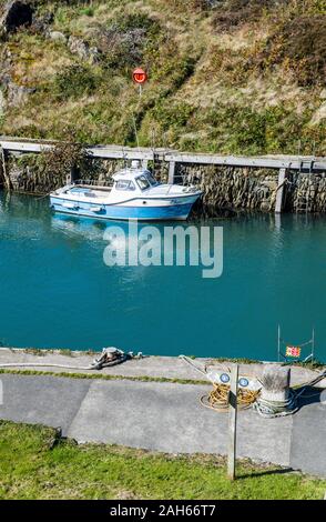 Amlwch Harbour and Boats on the Anglesey coast North Wales on a sunny September day Stock Photo