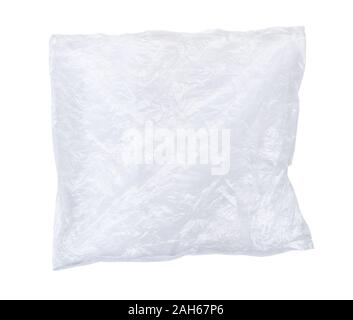 Crumpled clear plastic bag isolated on white background Stock