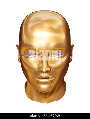 Golden face of robot isolated on white Stock Photo