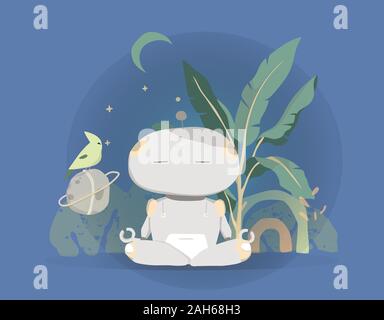 Modern Robot Isolated On Blue Background Cute Cartoon Character Artificial Intelligence Concept Flat Vector Illustration Stock Vector