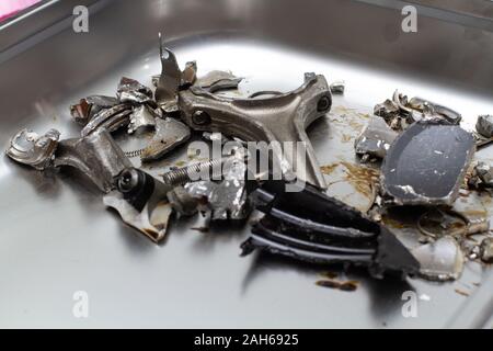 the engine of the sports car exploded and collapsed at the start of the race Stock Photo