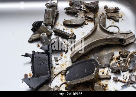 the engine of the sports car exploded and collapsed at the start of the race Stock Photo