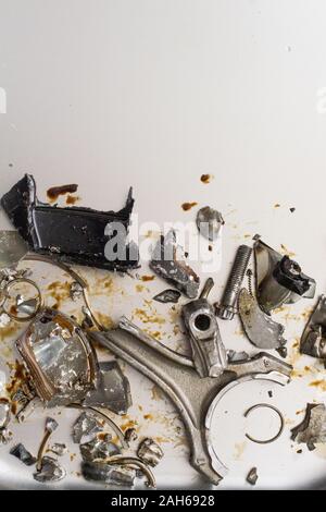 the engine of the sports car exploded and collapsed at the start of the race Stock Photo