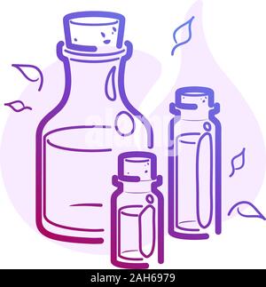 Line Massage oil for beauty spa salon, color line icon with flat spot for round highlights stories. Essential fragrance aromatherapy. Wellness perfume. Ayurveda isolated Vector pictogram. Stock Vector