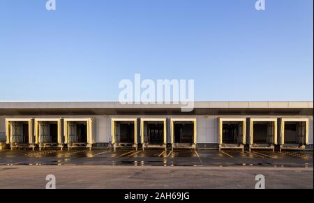 Logistic warehouse truck loading gates. Distribution warehouse building doors Stock Photo