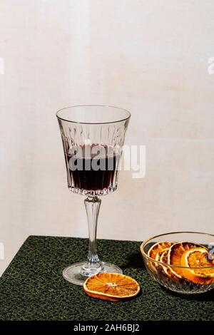 Red vermut (or vermouth), a fortified wine in Venice. Colorful background Stock Photo