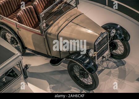 Germany - May, 24 2019: 1928 Dixi, 1929 BMW 3/15 PS DA 2, 1931 BMW 3/15 PS DA 4 at BMW Museum Welt Stock Photo