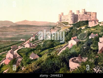 The castle, Harlech Castle, Wales, circa 1900 Stock Photo