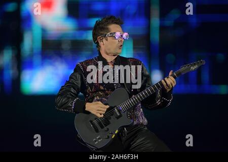 Rio de Janeiro, Brazil, October 7, 2019. Lead singer and guitarist Matthew Bellamy of the rock band Muse, during a concert at Rock in Rio in Rio de Ja Stock Photo