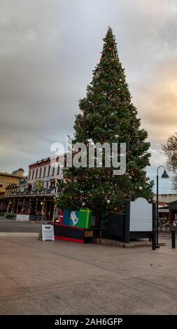 Sacramento, CA, Dec 12, 2019. Old Sacramento Christmas tree decorated for the season and the Theatre of Lights show, which happens every year during t Stock Photo