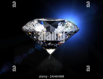 Big diamond on black background isolated with clipping path Stock Photo