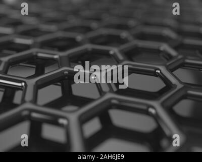 Abstract dark background - hexagonal carbon structure 3D render Stock Photo