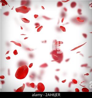 marriage background with falling red rose petals Stock Photo