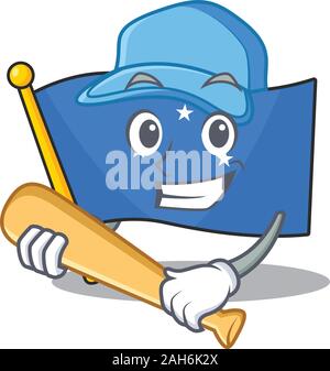 Cool flag micronesia Scroll cartoon character design with baseball Stock Vector