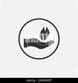 Leaf in hand icon. Vector illustration, flat design Stock Vector