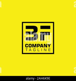 Letter BF Aphabetic Logo Design Template, Square Logo Concept, Rectangle, Yellow Background, Black Box, Simple & Clean, Fashion, Business Company Stock Vector