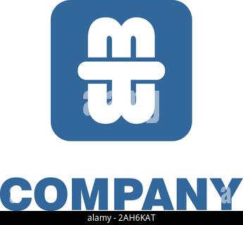 Letter TWM or MTW Alphabet Company Logo Design Template, Abjad, Initial Logo Concept, Lettermark, Blue Gray, Rounded Square, Vector Project EPS 10 Stock Vector