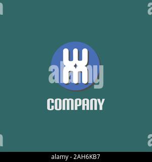 Letter WM Alphabet Company Logo Design Template, Ellipse Rounded Logo Concept with Star in the middle, White, Blue, Gray Green, Vector Project EPS 10 Stock Vector