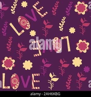 Abstract floral vector seamless pattern. It is located in swatch menu. Vivid image in purple colors. Stock Vector