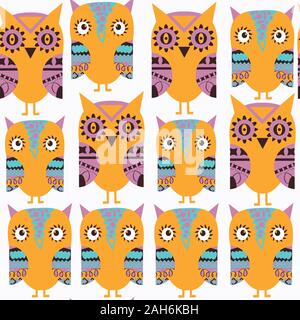 Nature owls seamless pattern in vector. It is located in swatch menu. Colorful background design Stock Vector