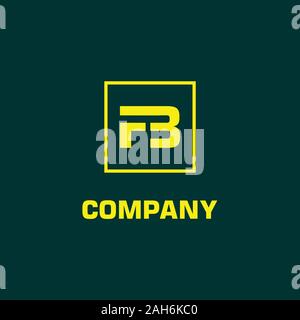 Letter FB or F3 Alphabetic Logo Design Template, Yellow, Rectangle, Square Logo Concept, Dark Green Background, Vector Project EPS 10 Stock Vector