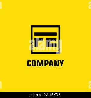 Letter FE Alphabetic Logo Design Template, Black, Box, Rectangle, Square Logo Concept, Yellow Background, Simple & Clean, Strong And Bold Stock Vector