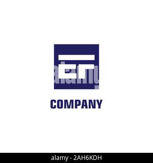 Letter EF Alphabetic Logo Design Template, Black, Box, Rectangle, Square Logo Concept, Blue, White Background, Simple & Clean, Strong And Bold Stock Vector
