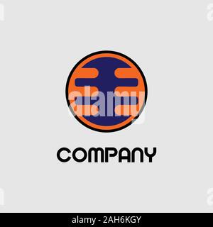 Letter EB Alphabetic Logo Design Template, Blue, Orange Ellipse, Rounded Logo Concept, Gray Background, Strong And Bold, Lettermark Stock Vector