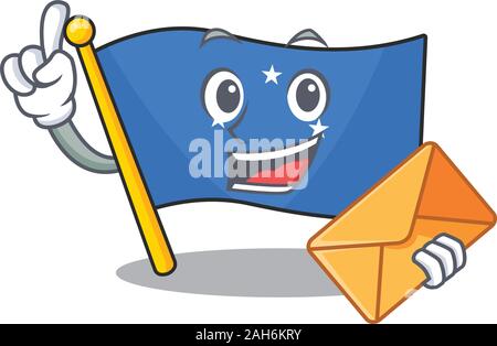 Happy face flag micronesia Scroll mascot design with envelope Stock Vector