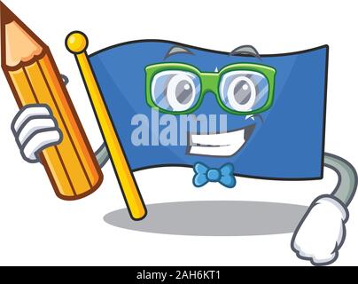 Cool smart Student flag micronesia Scroll character holding pencil Stock Vector