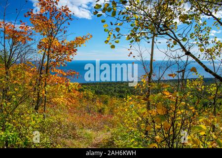 View from the summit of Leveaux Mountain over Lake Superior, northern Minnesota, USA Stock Photo
