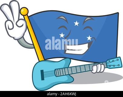 Supper cool flag micronesia Scroll cartoon performance with guitar Stock Vector