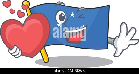 Funny Face flag micronesia Scroll cartoon character With heart Stock Vector