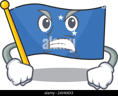angry face flag micronesia Scroll cartoon character design Stock Vector