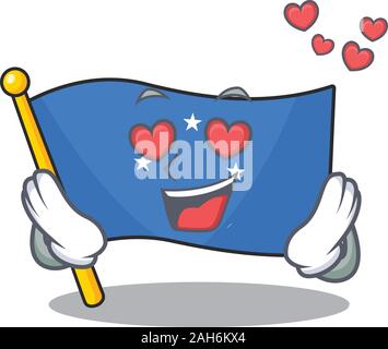 falling In love cute flag micronesia Scroll cartoon mascot design Stock Vector